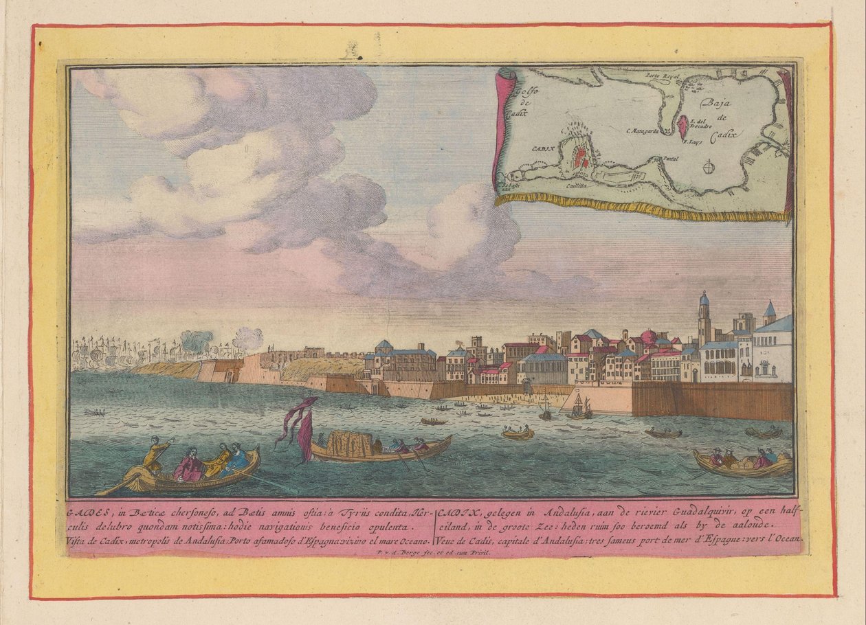Kilátás Cadizra Cadix, Andalúziában, a Guadalquivir folyón, egy félszigeten (...) (cím az objektumon) Theatrum Hispaniae (...) (sorozat címe) alkotó: Pieter van den Berge