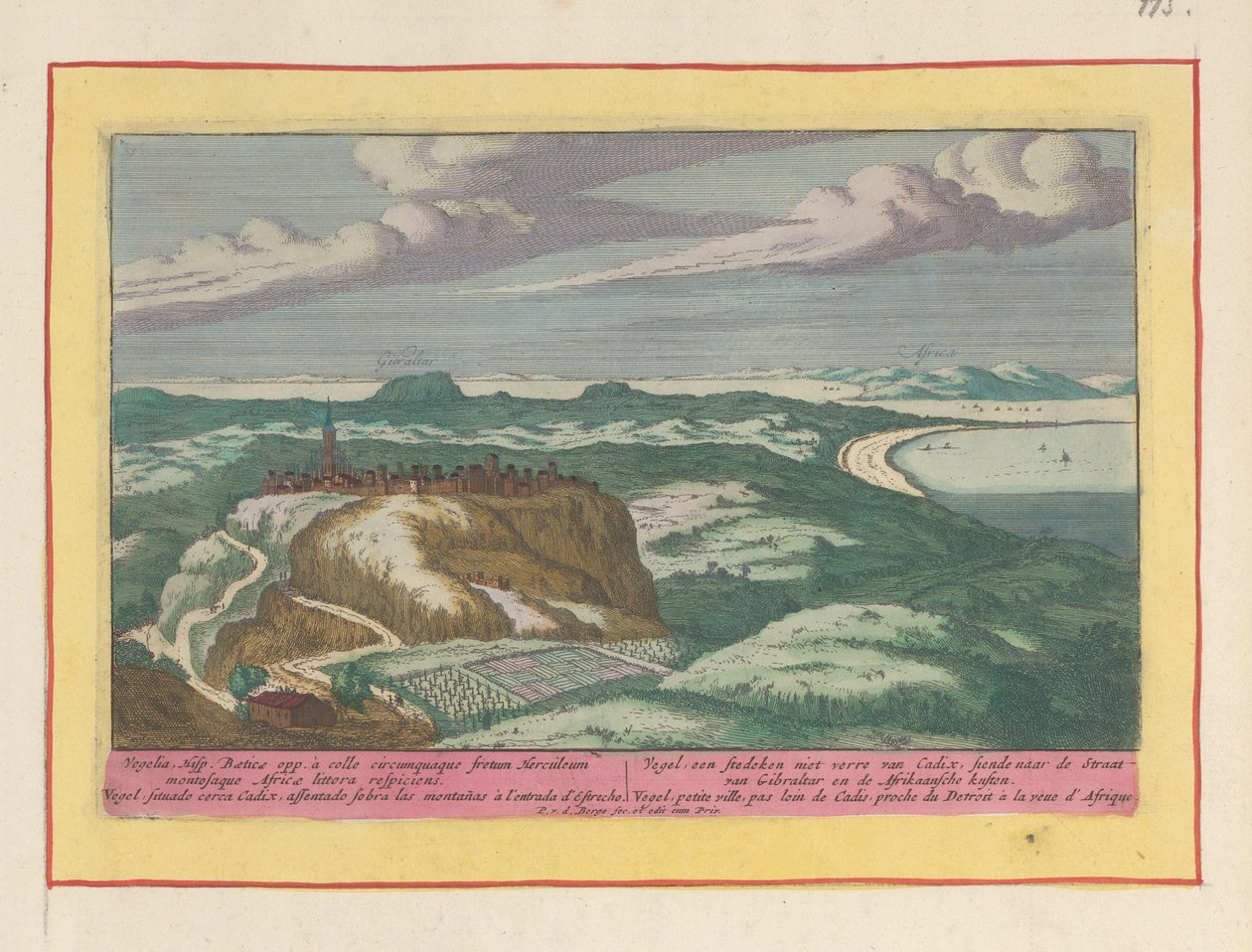 Vejer de la Frontera kilátása Vegel, egy Citadella, nem messze Cadixtől, a Gibraltári-szorosra és az afrikai partokra nézett (cím a tárgyon) Theatrum Hispaniae (...) (sorozat címe) alkotó: Pieter van den Berge