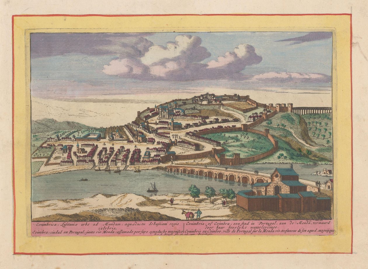 Kilátás a portugál Coimbra városára Coimbra vagy Coimbra, egy város Portugáliában, a Mondán (cím a tárgyon) Theatrum Hispaniae (...) (sorozat címe) alkotó: Pieter van den Berge
