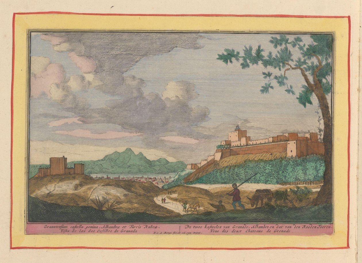 Kilátás az Alhambra épületeire, Granadában A két kastély, Granade, Alhambre és Den Rooden Tooren (cím a tárgyon) Theatrum Hispaniae (...) (sorozat címe) alkotó: Pieter van den Berge