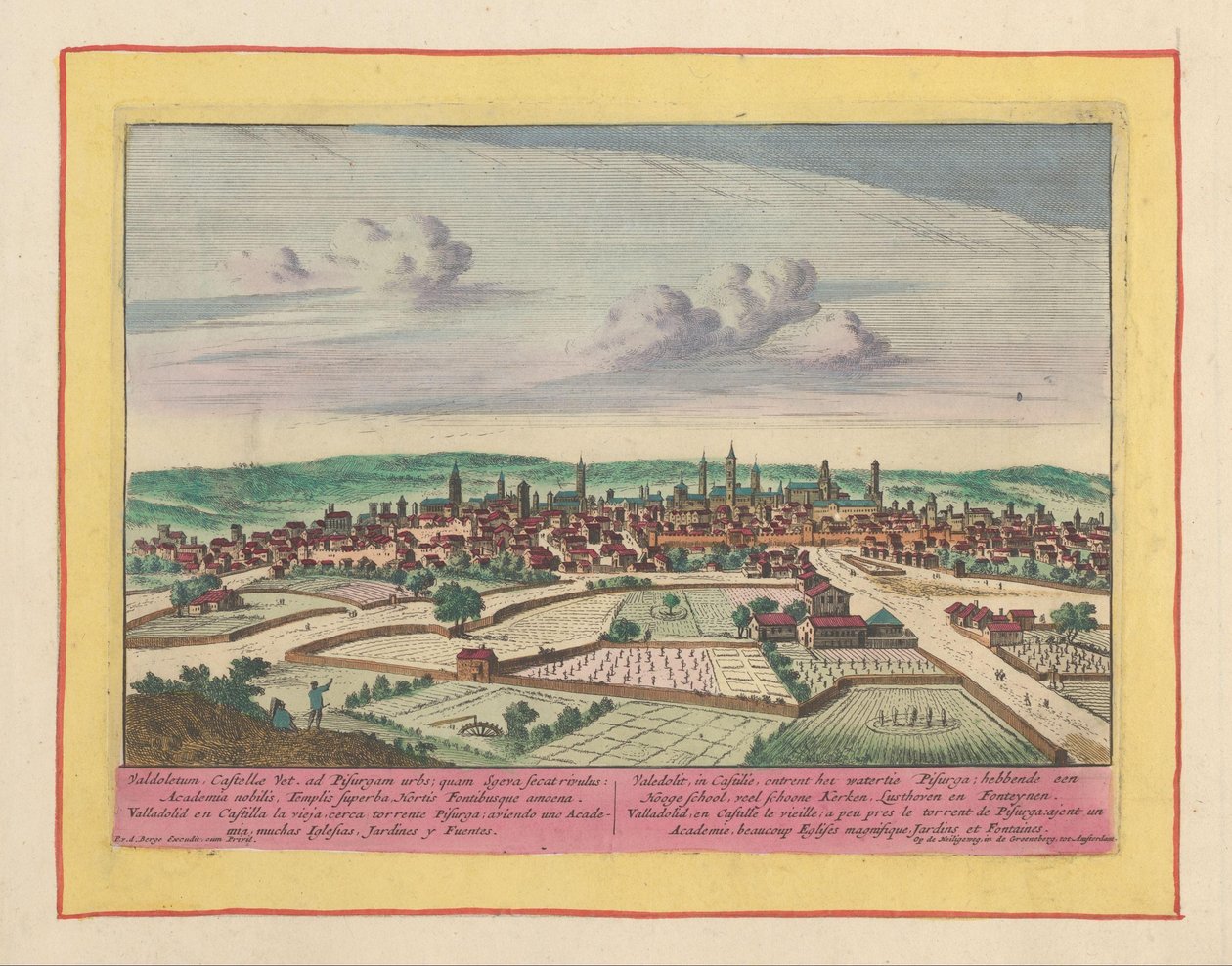 Kilátás Valladolid városára A kasztíliai Valedolit a Pisurga vizéből származik; van egy középiskola, sok gyönyörű templom, Lusthoven és Fonteynen (cím a tárgyon) Theatrum Hispaniae (...) (sorozat címe) alkotó: Pieter van den Berge