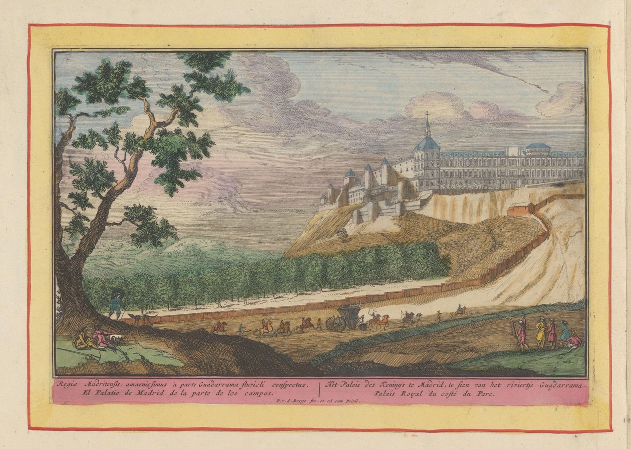 Kilátás a madridi királyi palotára A madridi királyi palota a Guadarrama folyó felől nézve (cím a tárgyon) Theatrum Hispaniae (...) (sorozat címe) alkotó: Pieter van den Berge