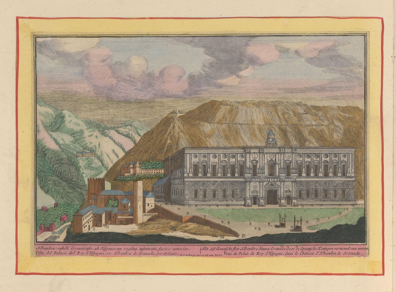 Kilátás az V. Károly palotára, Granadában Az afrikai kastély, Alhambre, Granade; a spanyol királyok újították fel; van vooren (cím a tárgyon) Theatrum Hispaniae (...) (sorozat címe) alkotó: Pieter van den Berge