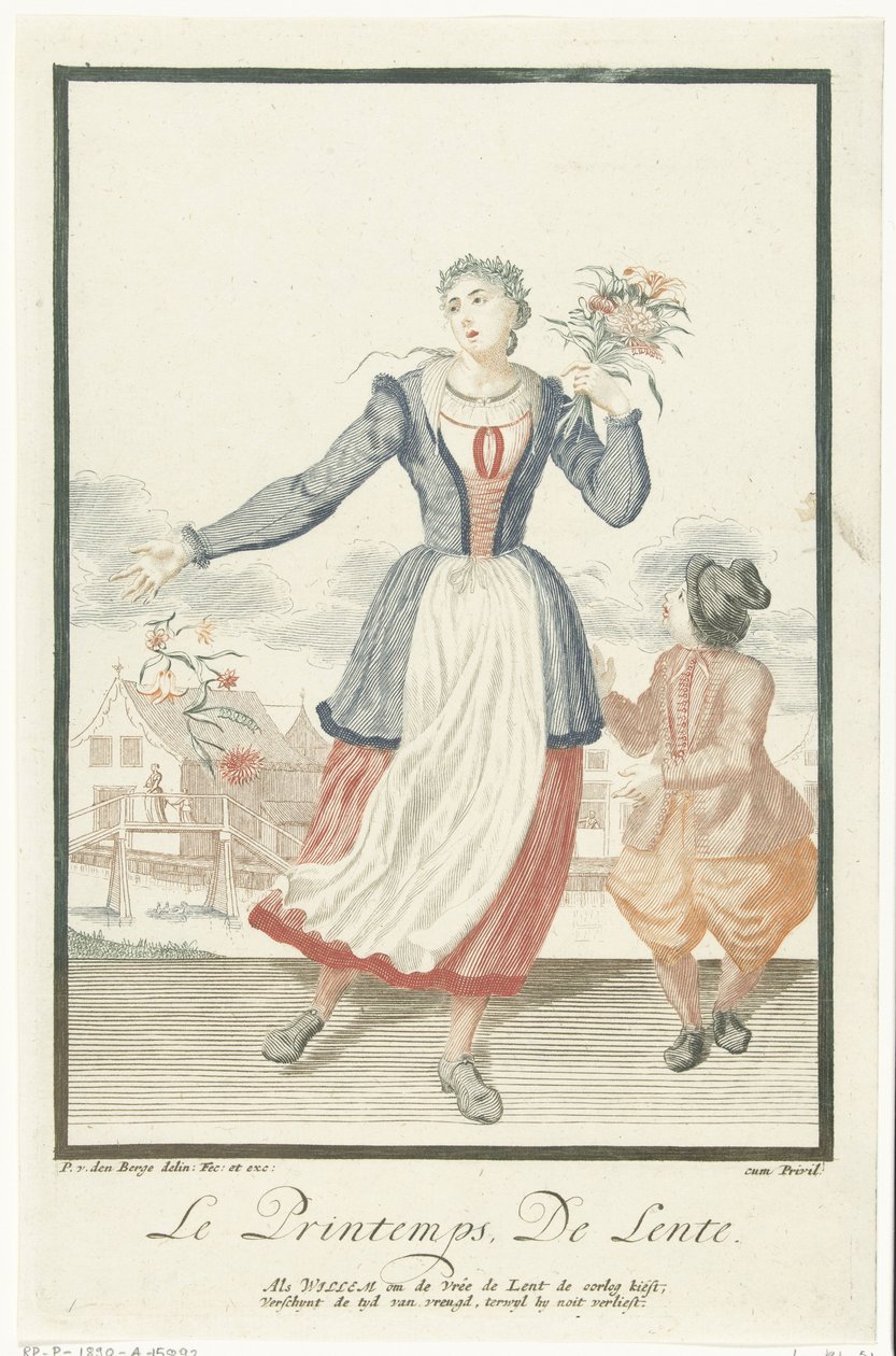 Fiatal nő egy csokor virággal Le Printemps / A tavasz (cím a tárgyon) A négy évszak (sorozat címe) alkotó: Pieter van den Berge
