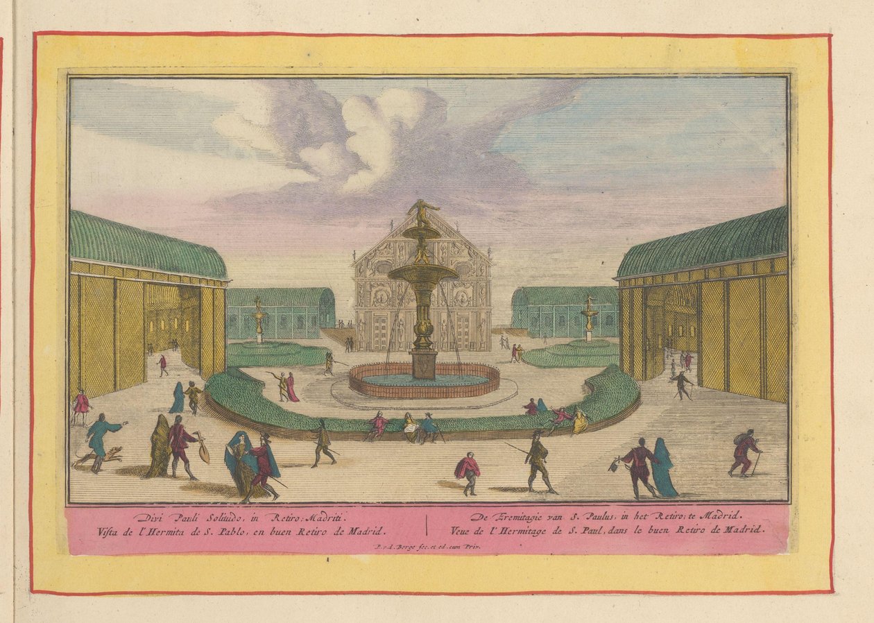 Remete Pál-templom a madridi Palacio del Buen Retiro kertjében Szent Pál eremitagiája, Retiro; Madridban (cím a tárgyon) Theatrum Hispaniae (...) (sorozat címe) alkotó: Pieter van den Berge