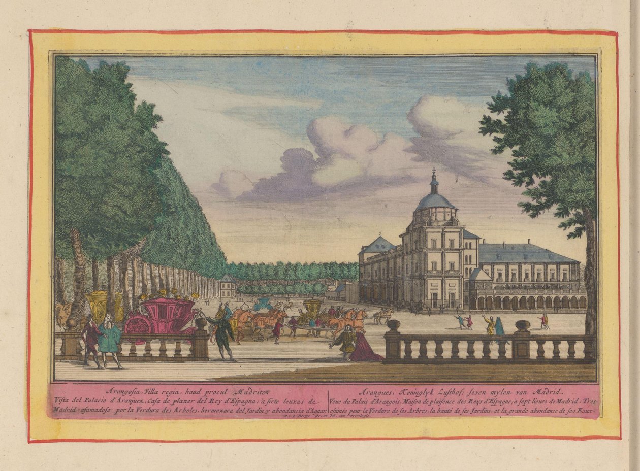 Aranjuez királyi palotája Aranguez, Koninklyk Lusthof, hét mérföldre Madridtól (cím a tárgyon) Theatrum Hispaniae (...) (sorozat címe) alkotó: Pieter van den Berge