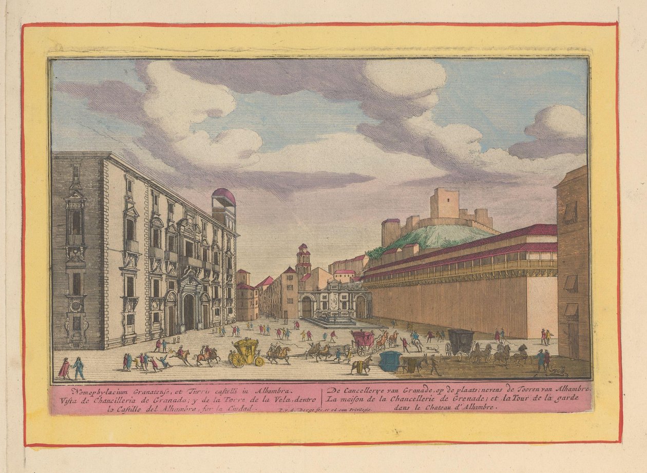 Királyi Kancellária vagy Real Chancillería Granadában The Cancellerye of Granade, a helyszínen; az Alhambre torony mellett (cím a tárgyon) Theatrum Hispaniae (...) (sorozat címe) alkotó: Pieter van den Berge