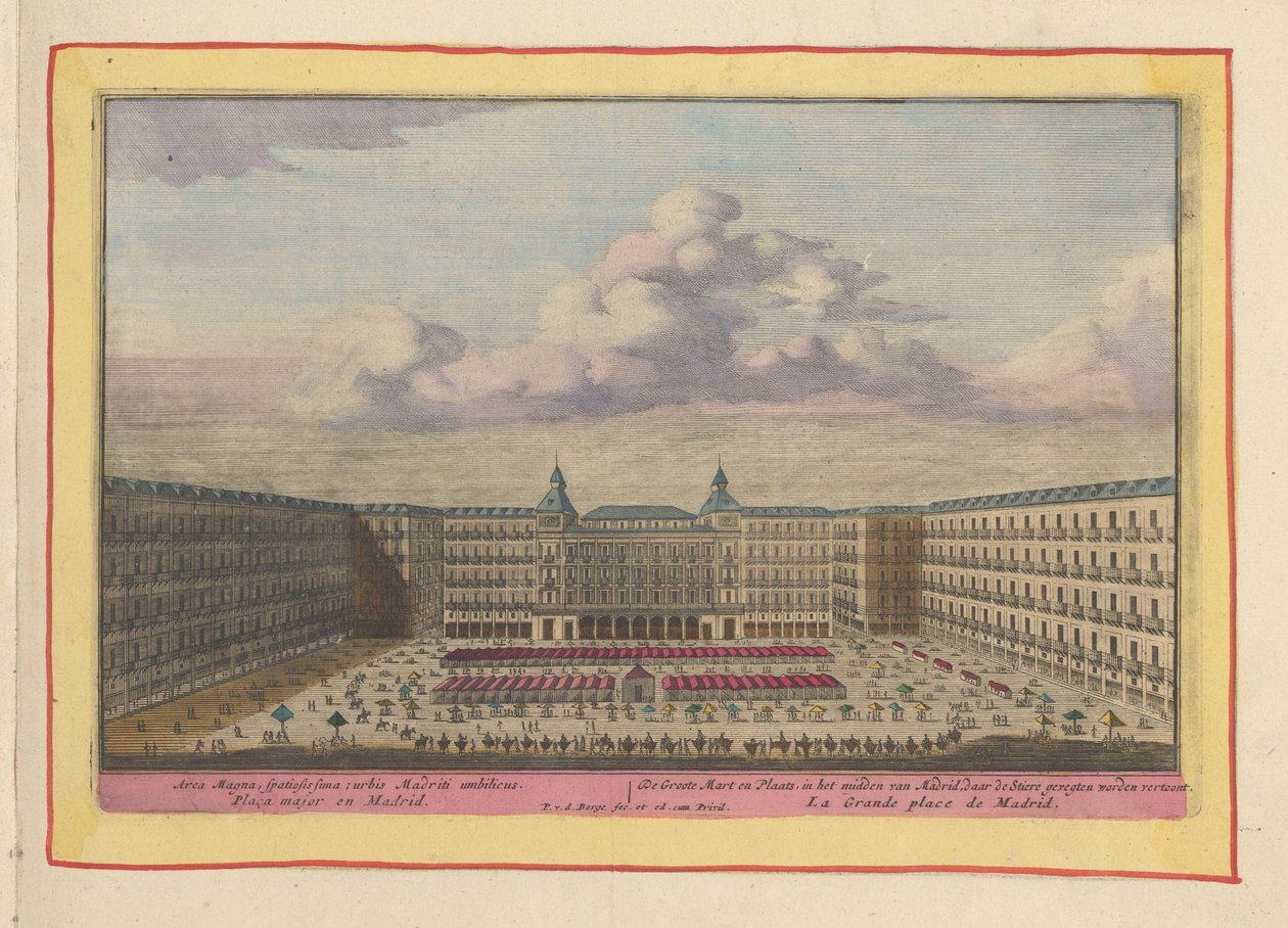 Plaza Mayor Madridban A Groote Mart en Place, Madrid közepén, ahol a Stiere csatákat mutatják be (cím az objektumon) Theatrum Hispaniae (...) (sorozat címe) alkotó: Pieter van den Berge