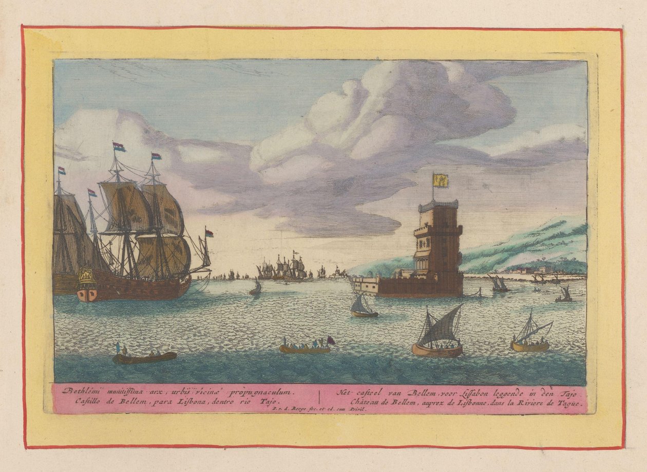 Belém tornya a Tejo folyóban található Bellem vára, Lisszabon felé fekve a Tajoban (cím a tárgyon) Theatrum Hispaniae (...) (sorozat címe) alkotó: Pieter van den Berge