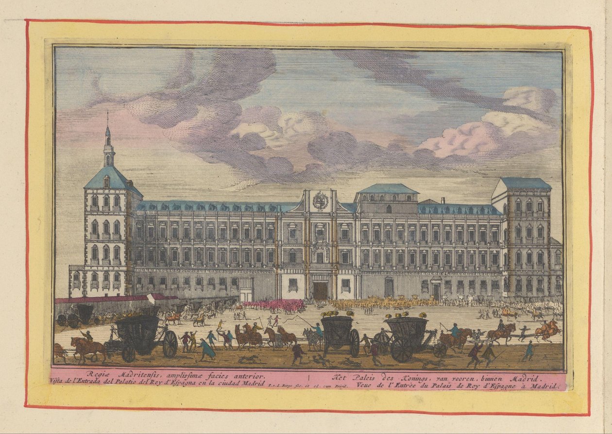 A madridi királyi palota elölnézete A királyi palota elölről, Madrid belsejében (cím az objektumon) Theatrum Hispaniae (...) (sorozat címe) alkotó: Pieter van den Berge