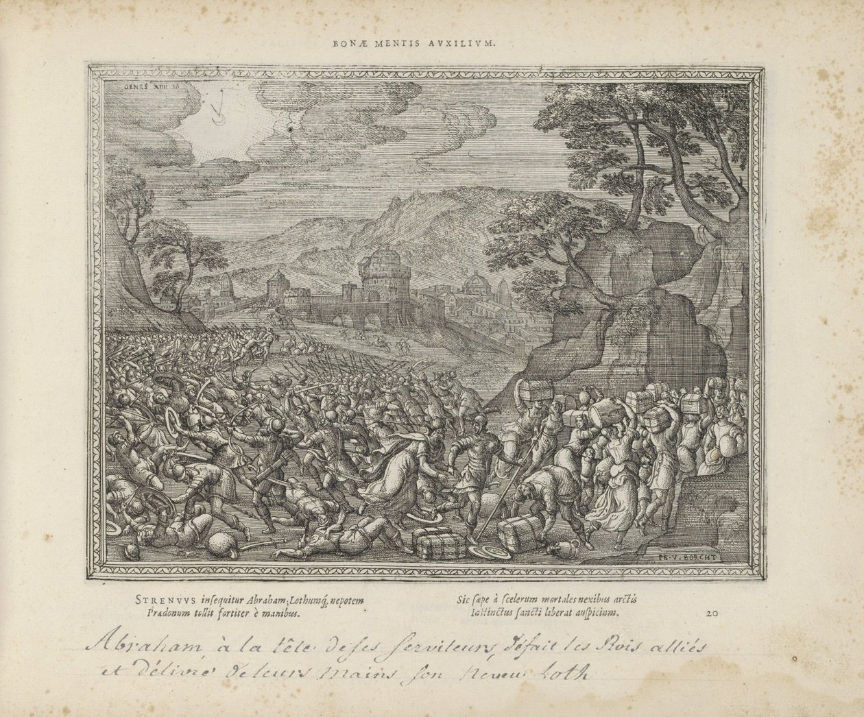 Abraham bevrijdt Lot A jó elme segítsége (cím a tárgyon) A szent jelképek és mindkét testamentum főbb története (Oude Testament) (sorozat címe) Könyvek képei és figurái (sorozat címe) alkotó: Pieter van der Borcht (I)