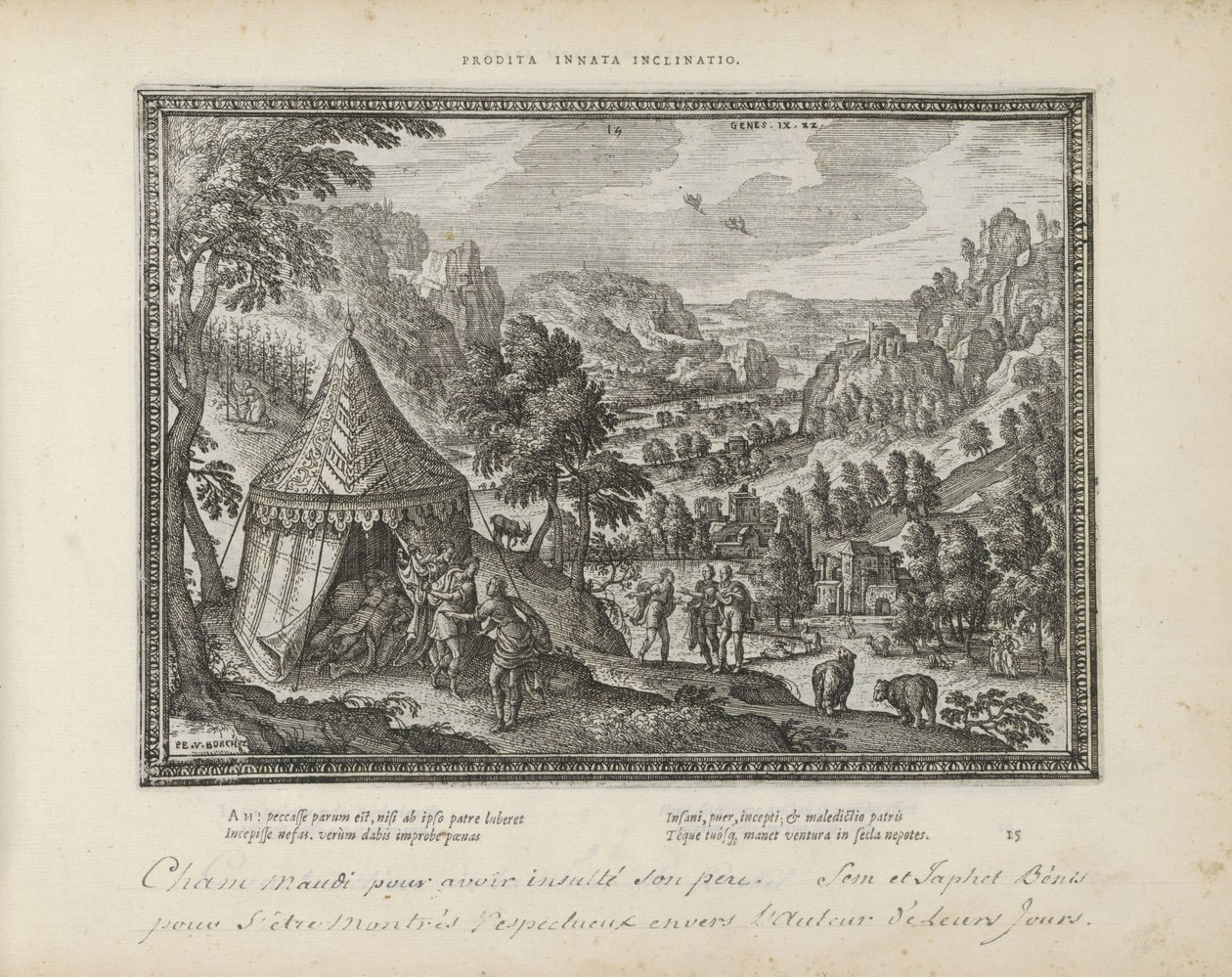 Dronkenschap van Noach Elárult veleszületett hajlam (cím a tárgyon) A szent jelképek és mindkét testamentum főbb története (Oude Testament) (sorozat címe) Könyvek képei és figurái (sorozat címe) alkotó: Pieter van der Borcht (I)