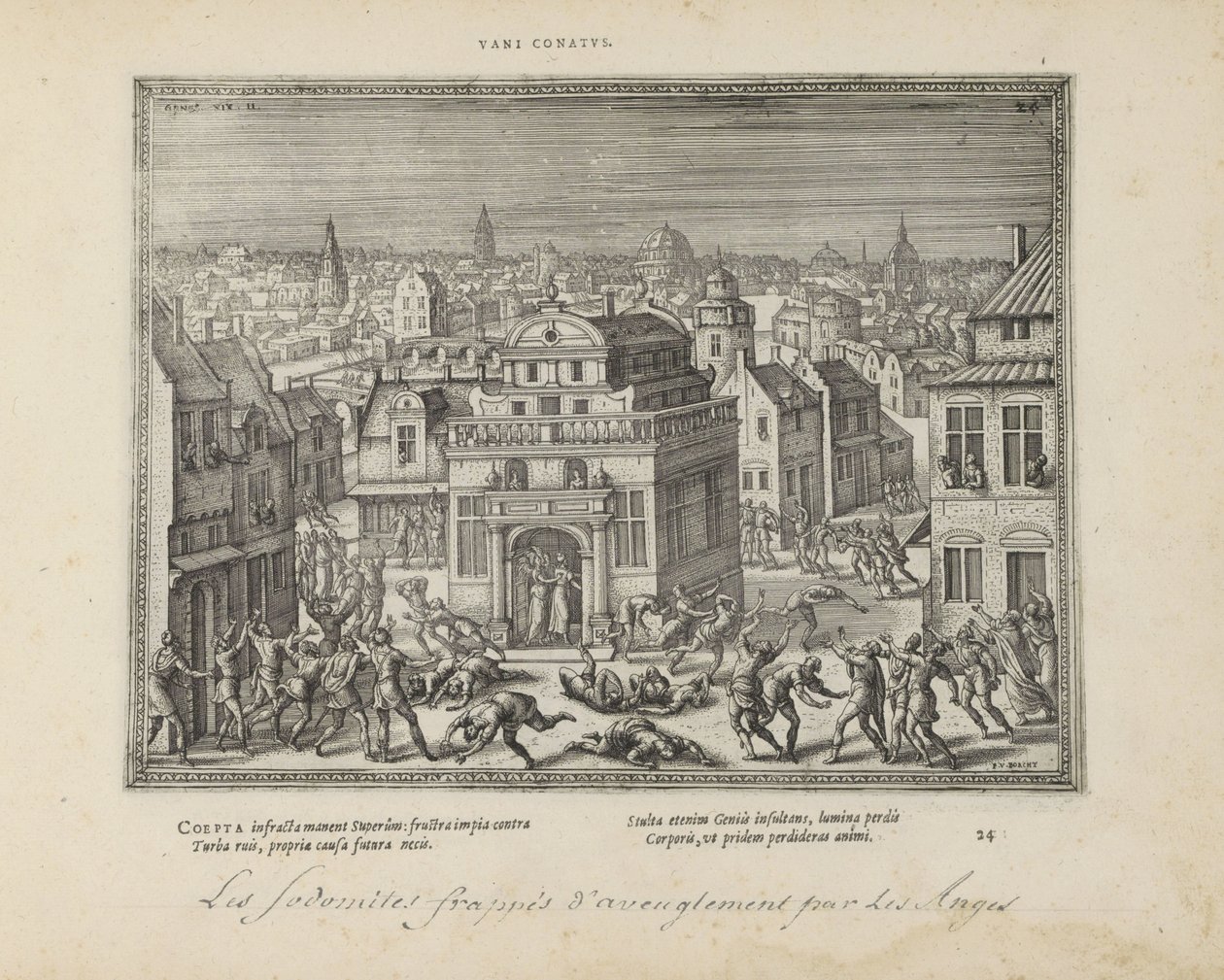 Mannen van Sodom met blindheid slagen (cím a tárgyon) A szent jelképek és mindkét testamentum főbb története (Oude Testament) (sorozat címe) Könyvek képei és figurái (sorozat címe) alkotó: Pieter van der Borcht (I)