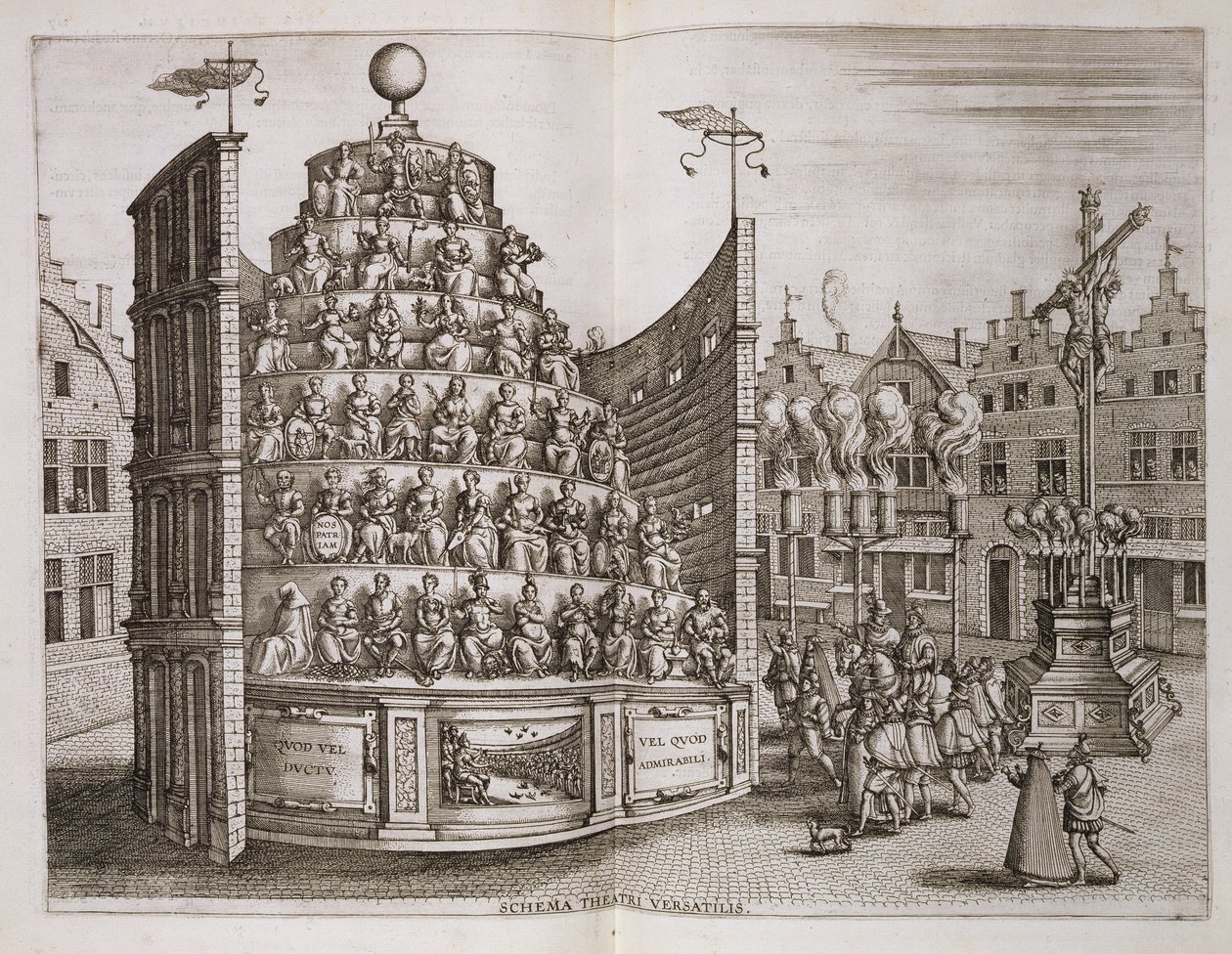 Mozgatható színházat ábrázoló illusztráció Johannes Bochius "Historica narratio profectionis et inaugurationis..." című művéből, Plantin Press, 1602. alkotó: Pieter van der Borcht