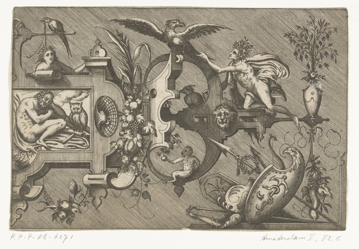 Az Éjszakát ábrázoló nagy karton jobb fele Compertimenta pictoriis flosculis manubiisque… (sorozat címe) alkotó: Pieter van der Heyden