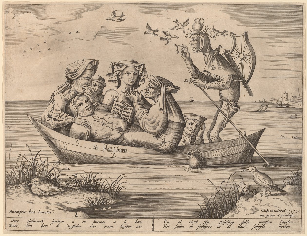 Die Blau Schuyte (A bolondok hajója) alkotó: Pieter van der Heyden after Hieronymus Bosch