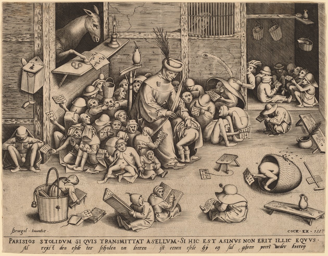 A szamár az iskolában alkotó: Pieter van der Heyden after Pieter Bruegel the Elder