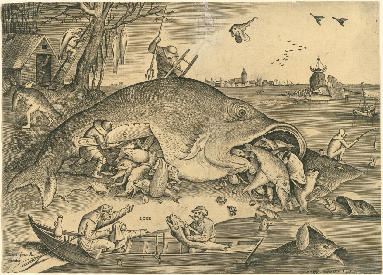 A nagy hal megeszi a kis halat alkotó: Pieter van der Heyden after Pieter Bruegel the Elder