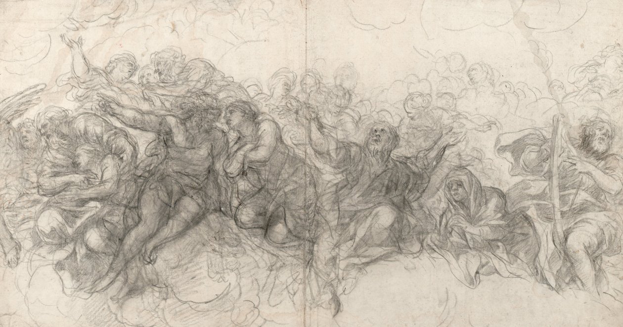 Ábrahám és Izsák, Ádám és Éva, Noé, és a jobb szélén Dávid hárfával, 1647 alkotó: Pietro da Cortona