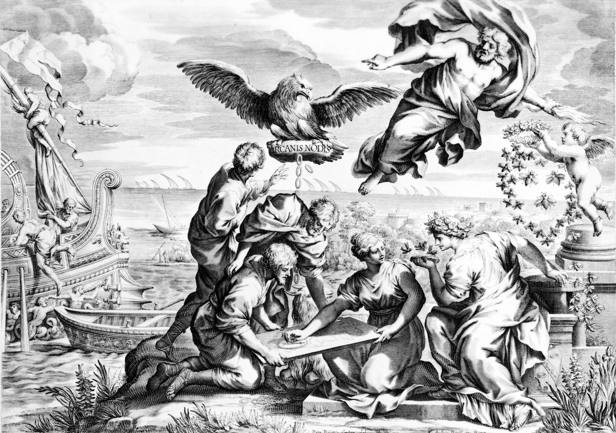 A Barberini család allegóriája, Karl Audran 1623-40 körüli lenyomata alkotó: Pietro da Cortona