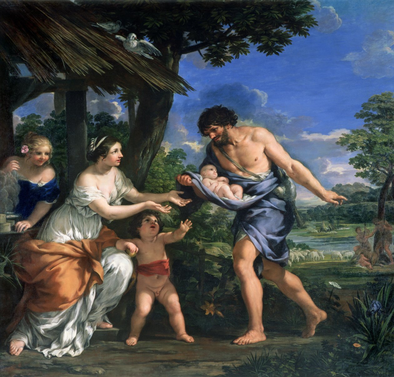 Faustulus Romulust és Remust feleségére, Acca Larentiára bízza, 1643 körül alkotó: Pietro da Cortona