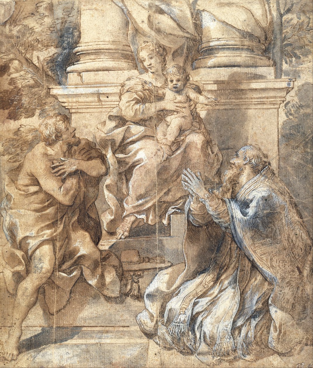 Madonna és gyermeke, Keresztelő Szent János és István pápa alkotó: Pietro da Cortona