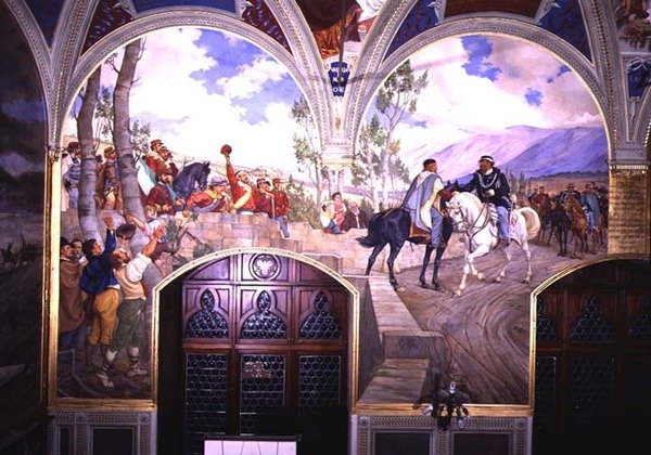 Giuseppe Garibaldi (1807-82) és II. Vittorio Emanuele király (1820-78) találkozása 1860. október 26-án az olaszországi Teanoban, 1886-ban (a részleteket lásd: 106238) alkotó: Pietro Aldi