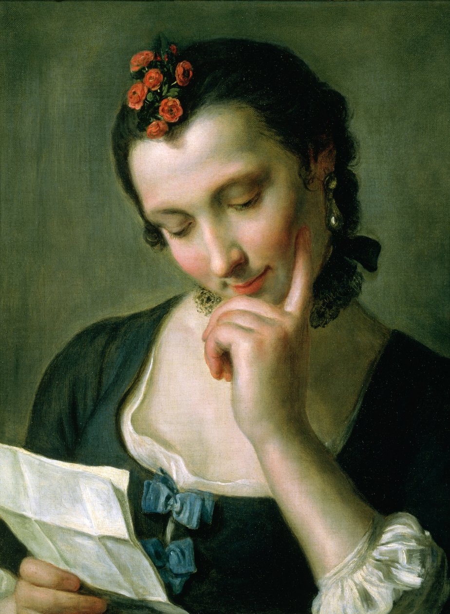 Egy fiatal nő szerelmes levelet olvas alkotó: Pietro Antonio Rotari