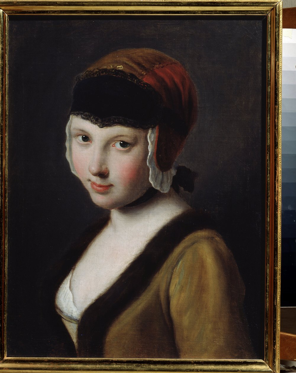 Egy lány fekete maszkkal alkotó: Pietro Antonio Rotari