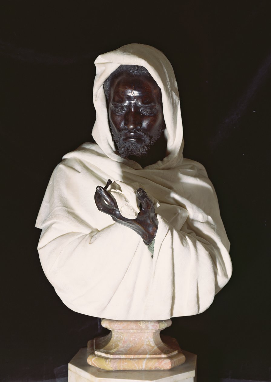 Othello, 1872 (bronz és fehér márvány ónix talpon) alkotó: Pietro Calvi