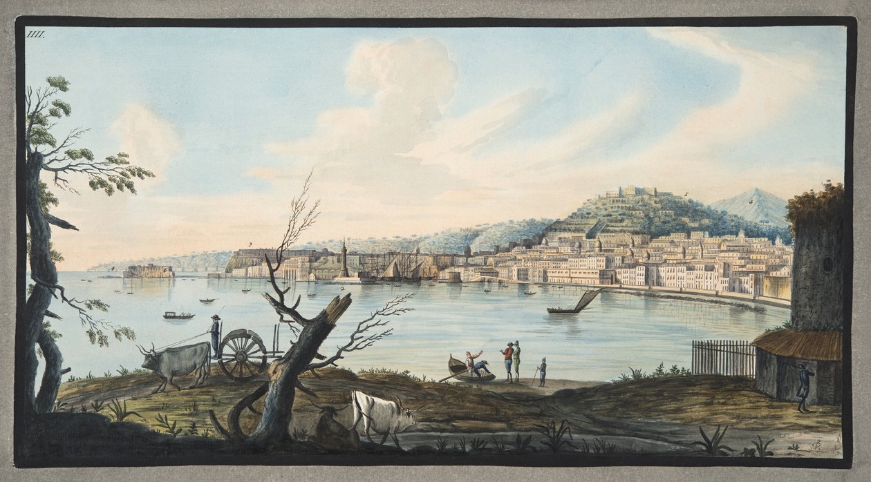 A Nápolyi-öböl a tengerpartról a Maddalena-híd közelében, 4. kép a "Campi Phlegrai" című filmből: Observations of the Volcanoes of the Two Sicilies", írta Sir William Hamilton (1730-1803), megjelent 1776-ban (wc papíron). alkotó: Pietro Fabris