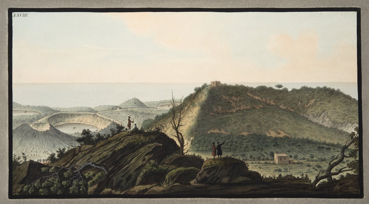 Kilátás a Monte Gauro vagy Barbaro tetejéről a kráterébe, a XXVIII. tábla, Sir William Hamilton (1730-1803) „Campi Phlegraei: Észrevételek a két szicília vulkánjáról” című művéből, 177. alkotó: Pietro Fabris