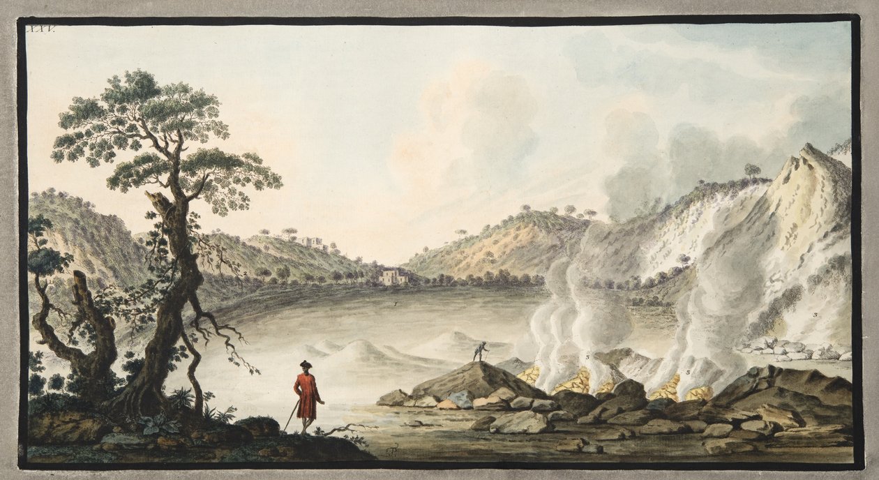 Solfaterra képe, XXV. tábla, a „Campi Phlegraei: Észrevételek a két Szicília vulkánjairól”, Sir William Hamilton (1730-1803), 1776-ban jelent meg (kézzel színezett metszet) alkotó: Pietro Fabris