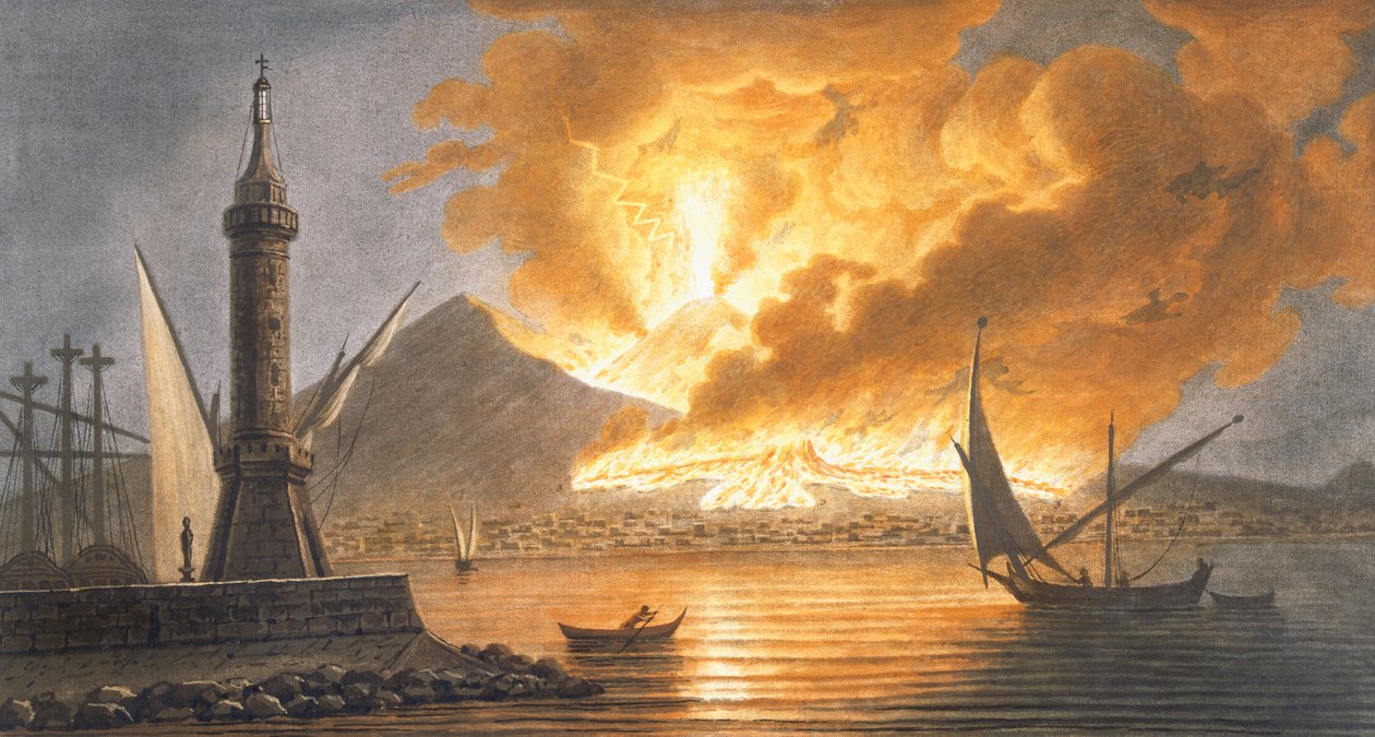 A Vezúv nagy kitörésének képe a nápolyi vakondról 1767. október 20-án éjjel, Sir William Hamilton „Campi Flegrei: Megfigyelések a két szicília vulkánjáról” című művének 6. táblája alkotó: Pietro Fabris