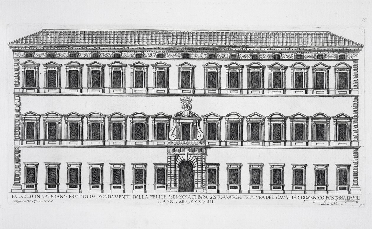 Kilátás a római Lateráni Palota homlokzatára, V. Sixtus pápa megbízásából Domenico Fontana (1543-1607) tervezte 1589-ben alkotó: Pietro Ferrerio