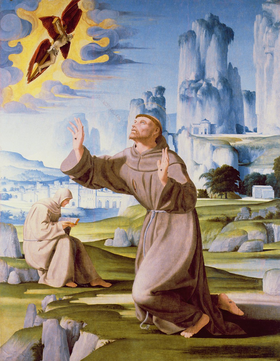 Szent Ferenc a stigmák fogadásában (tempera a táblán) (lásd még: 170219) alkotó: Pietro Francione