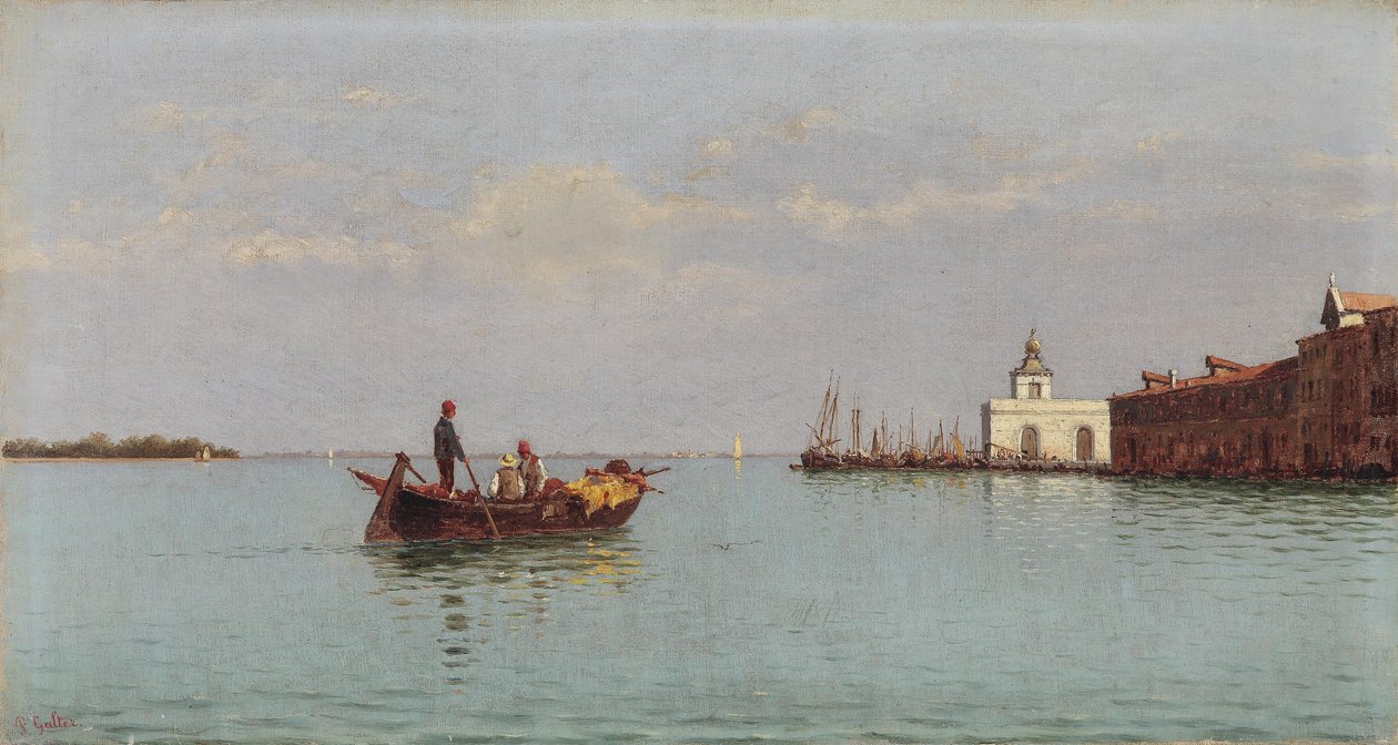 Kilátás a Punta della Dogana -ra, gondola az előtérben alkotó: Pietro Galter