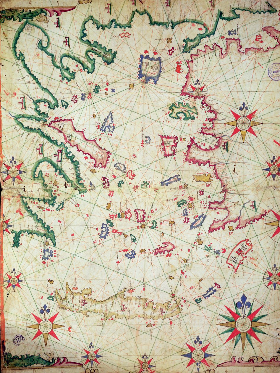 Az Égei-tenger, egy tengeri atlaszból, 1651 (tinta pergamen) (lásd még: 330926-330927) alkotó: Pietro Giovanni Prunes