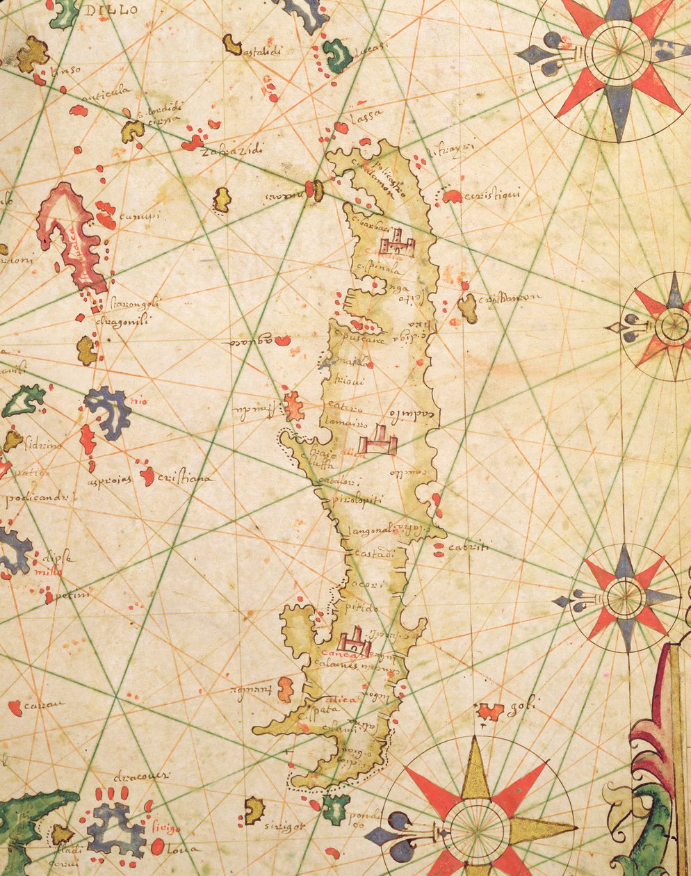 Kréta szigete, egy tengeri atlaszból, 1651 (tinta pergamen) (részlet a 330925-ből) alkotó: Pietro Giovanni Prunes