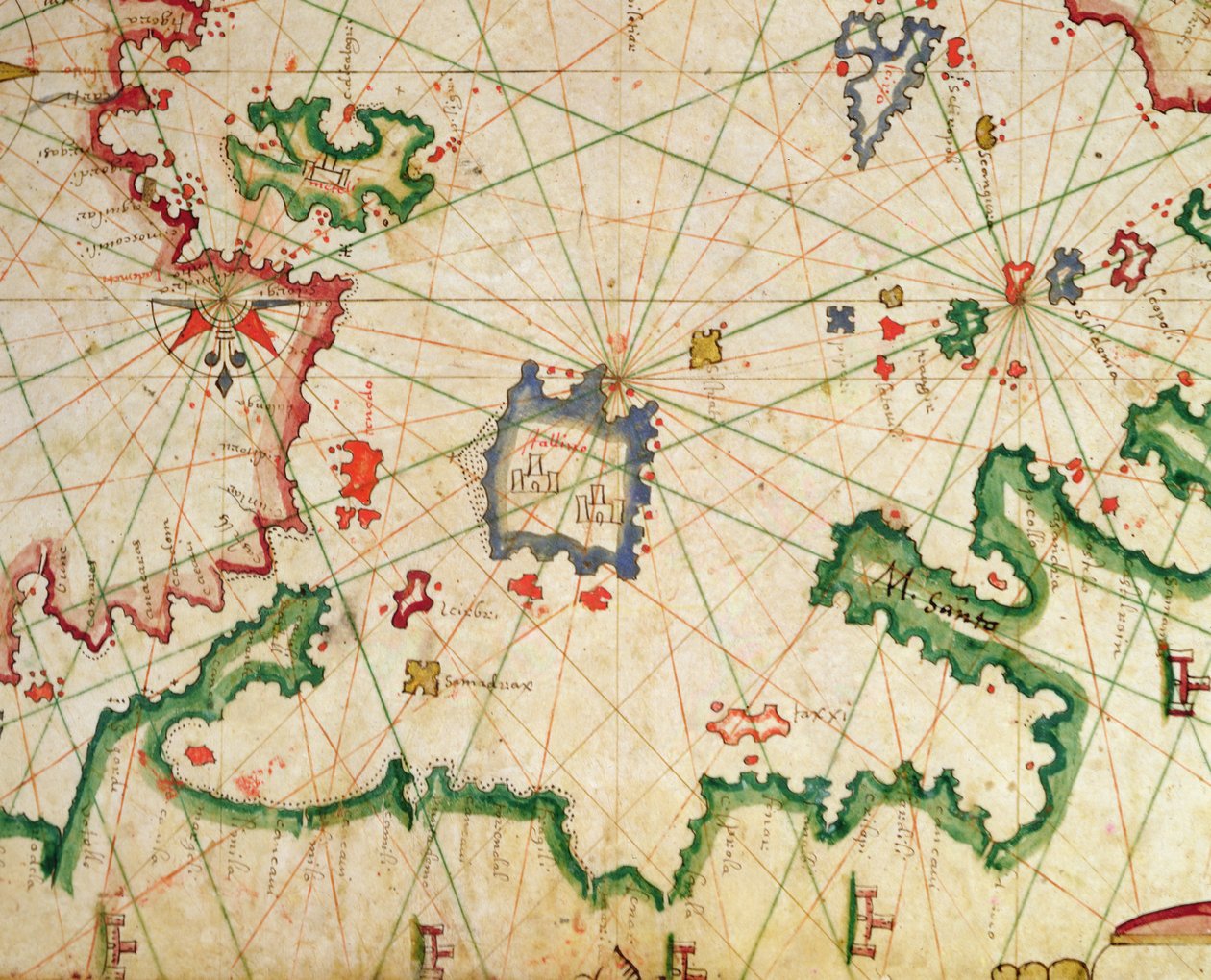 Lemnos szigete, egy tengeri atlaszból, 1651 (tinta pergamen) (részlet a 330925-ből) alkotó: Pietro Giovanni Prunes