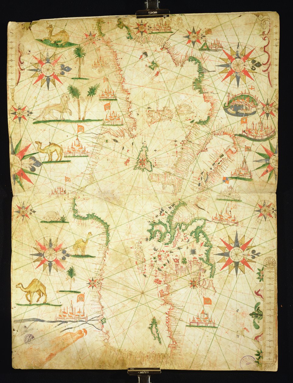 A Földközi-tenger medencéje egy tengeri atlaszból, 1651 (tinta pergamen) (lásd még: 330923-330924) alkotó: Pietro Giovanni Prunes