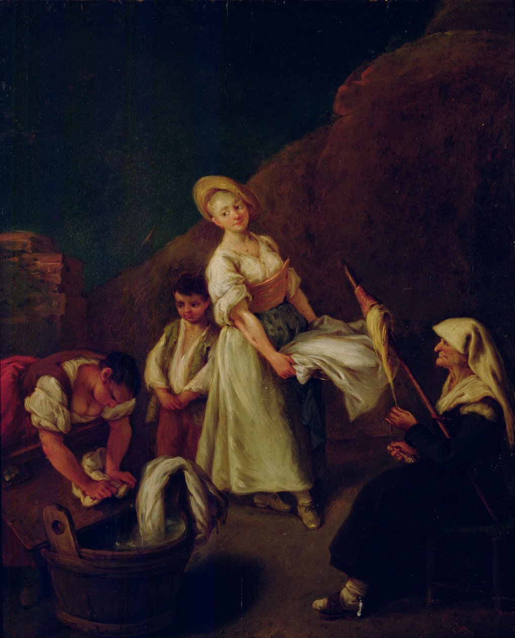 Mosás és centrifugálás nők alkotó: Pietro Longhi