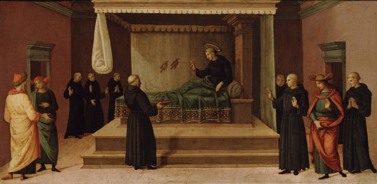 Tolentinói Szent Miklós két fogoly újjáélesztése, 1500-30 körül (tempera fatáblán) alkotó: Pietro Perugino