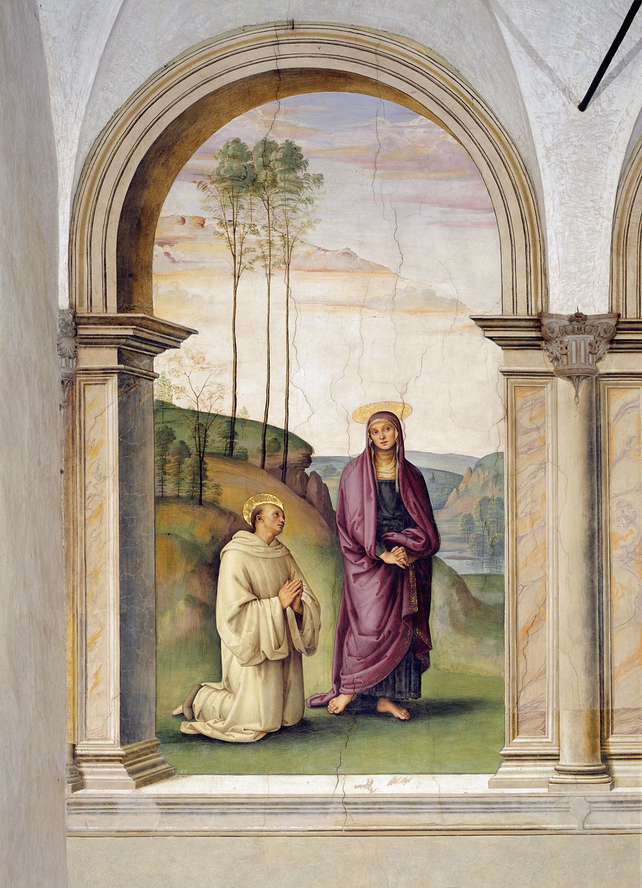 A keresztre feszítés, Szent Bernát és Mária Magdolna részlete, 1494-96 freskó részlete 230578 alkotó: Pietro Perugino