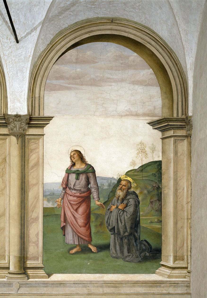 A keresztre feszítés, Szent János evangélista és Szent Benedek részlete, 1494-96 freskó részlete 230578 alkotó: Pietro Perugino