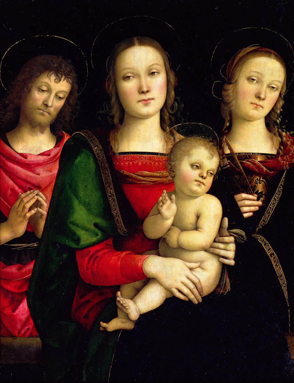 A Madonna és a gyermek Keresztelő Szent Jánossal és Alexandriai Szent Katalinnal alkotó: Pietro Perugino