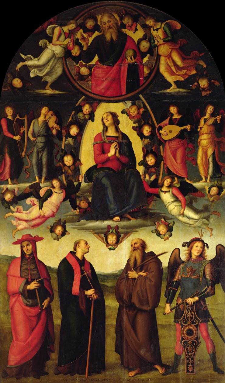 A Szűz trónoló angyalokkal és szentekkel (Vallombrosa oltárkép) alkotó: Pietro Perugino