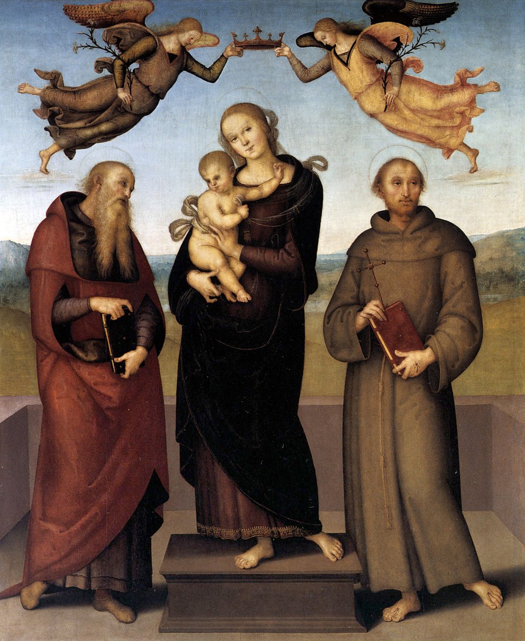A lorettói szűz Szent Jeromossal és Szent Ferenccel, 1507-15 alkotó: Pietro Perugino