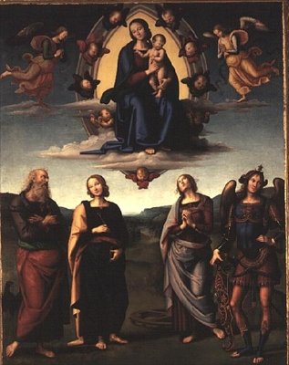 Szűz és gyermek a szentekkel, 1497 után alkotó: Pietro Perugino