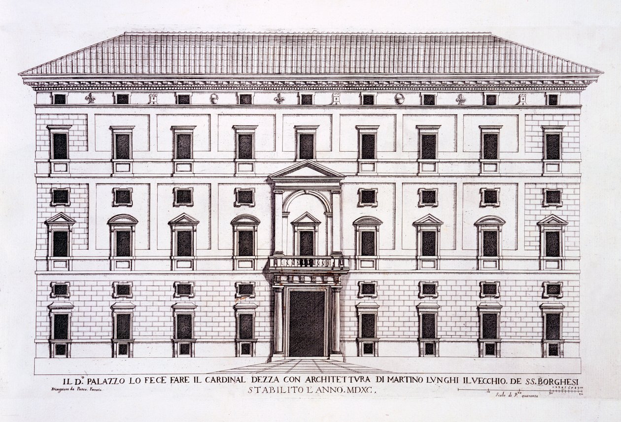 Palazzo Borghese, Róma, a „Palazzi di Roma” I. részéből, 1655-ben jelent meg alkotó: Pietro Ferrerio
